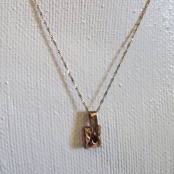 Ruby Emerald Stone Diamond Accent 14K Gold Over Silver Pendant Necklace - Picture 9 of 12